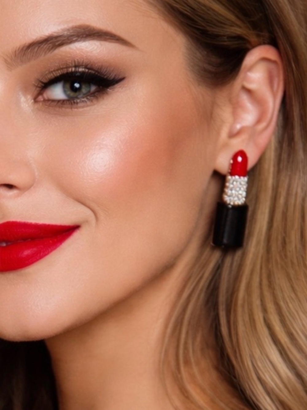 Fashion Jewelry Red and Black Lipstick Earrings